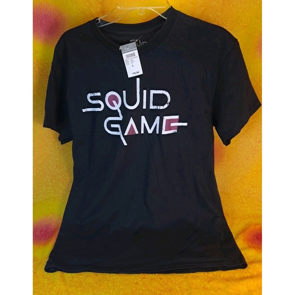 NWT Netflix Squid Game TShirt‎ Tee Black With White Lettering Size Large